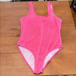 Hot Pink Crinkle One-Piece Bathing Suit